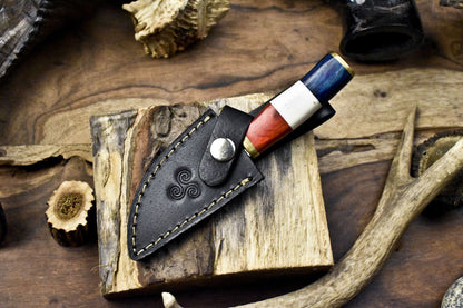 Twist Damascus Skinner Knife with Bone and Wood Handle Brass Guard – 6" Custom Hunting Knife