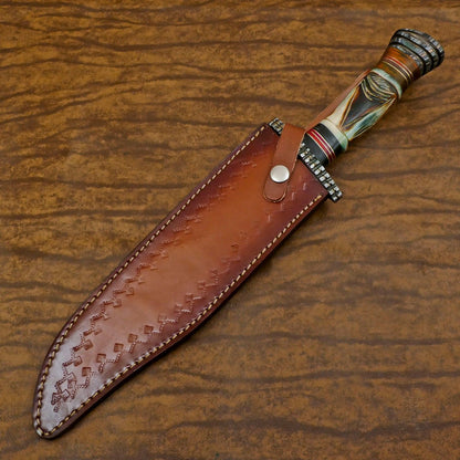 Heritage Forge Custom Handmade Damascus Steel Bowie Hunting Knife Bone and Wood Handle