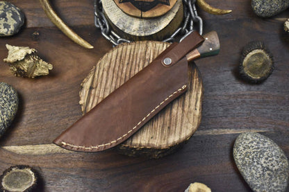 Twist Damascus Skinner Knife with Olive Wood Handle and Micarta Bolster EDC