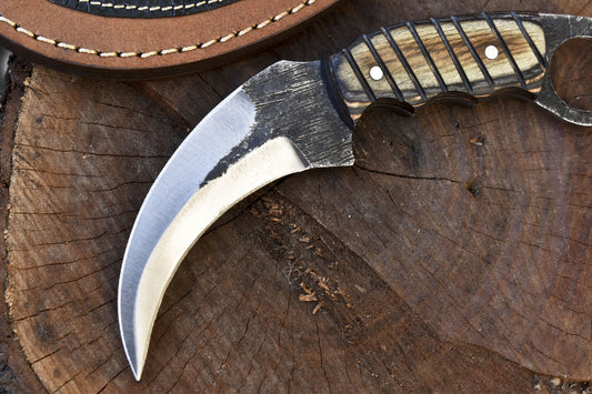 Hand Forged D2 Steel Karambit Knife 8" With Hard Wood Handle Best Karambit