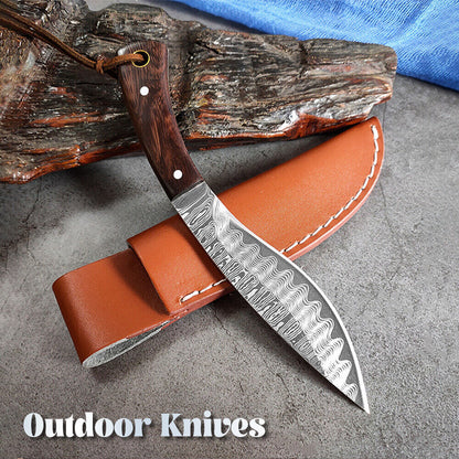 Forged Mongolian Style Damascus Steel Cleaver Knife – 5Cr15 Full Tang Chef Knife with Color Wood Handle
