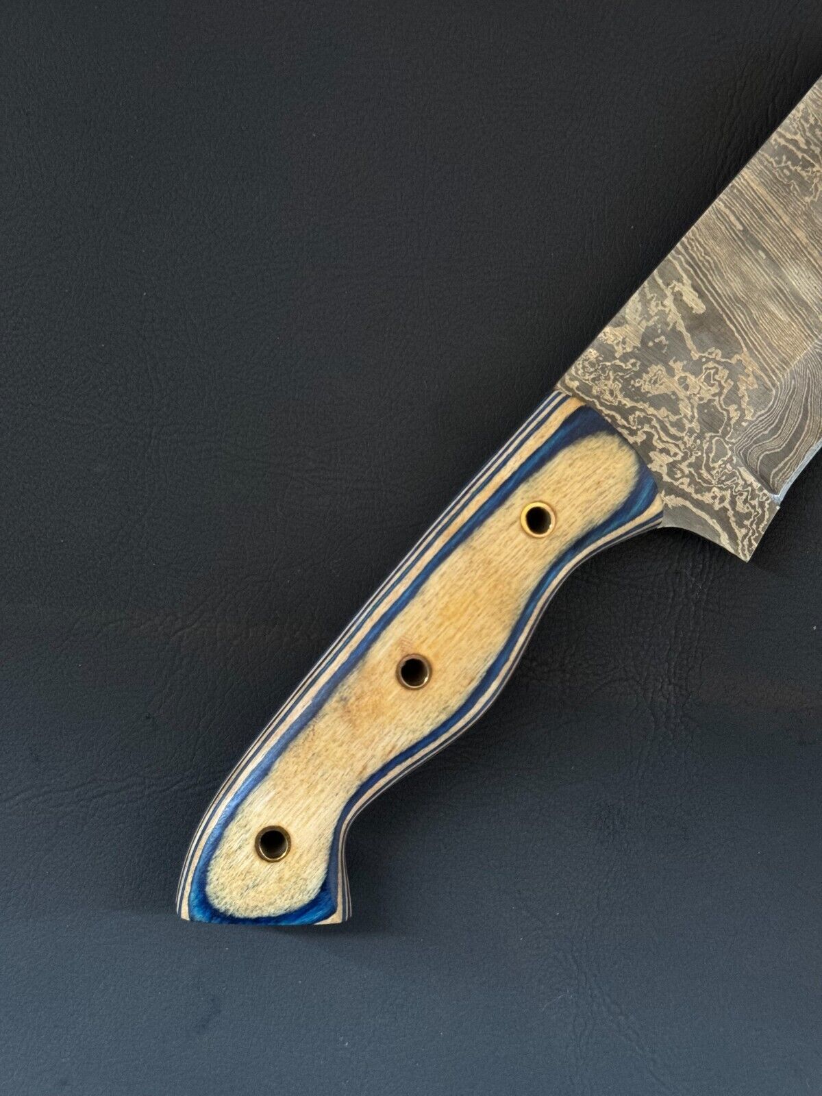 15 Inch Fire Storm Damascus Bowie Knife with Wood Handle for Hunting and Camping