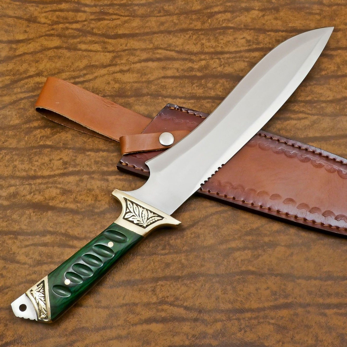 Artisan 12-Inch D2 Steel Full Tang Bowie Hunting Knife with Pakka Wood Handle