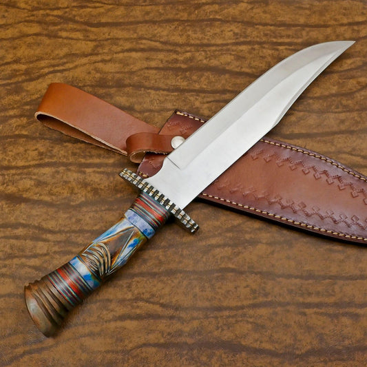 Handmade 12-Inch D2 Steel Clip Point Bowie Hunting Knife with Bone & Wood Handle