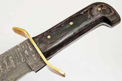 15" Handmade Damascus Steel Bowie Knife with Diamond Wood Handle & Brass Guard