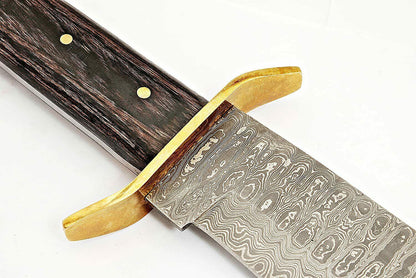 15" Handmade Damascus Steel Bowie Knife with Diamond Wood Handle & Brass Guard