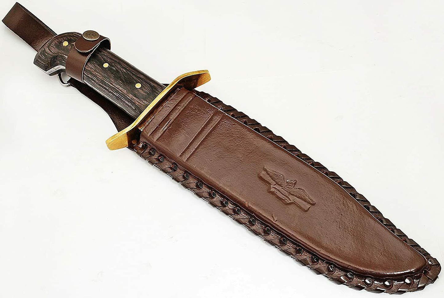 15" Handmade Damascus Steel Bowie Knife with Diamond Wood Handle & Brass Guard