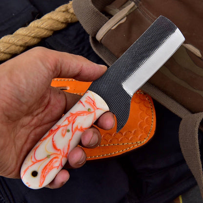 Hand Forged Horse File Steel Knife With Resin Handle & Sheath Custom Bull Cutter Knife