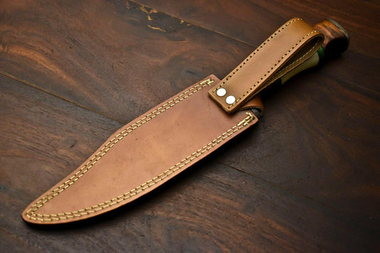 13.5" Damascus Steel Bowie Knife – Camel Bone and Wood Handle