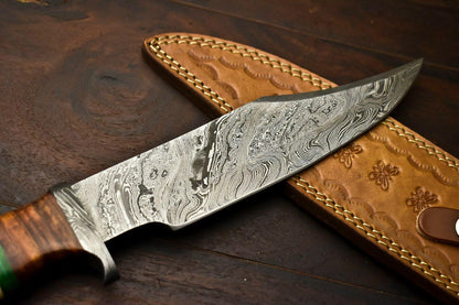 13.5" Damascus Steel Bowie Knife – Camel Bone and Wood Handle