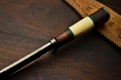 13.5" Damascus Steel Bowie Knife – Camel Bone and Wood Handle