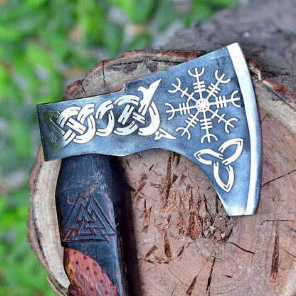 Handmade Carbon Steel Viking Axe – Integral Throwing Tomahawk with Cocobolo Wood Handle and Leather Sheath