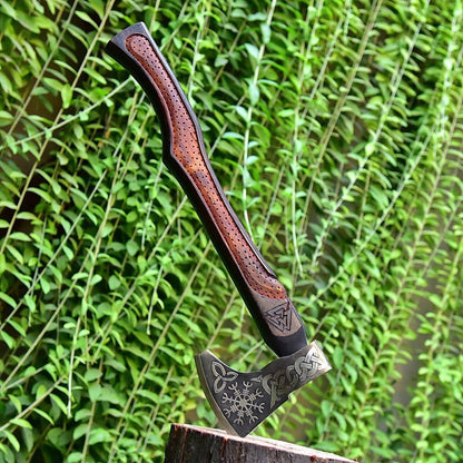 Handmade Carbon Steel Viking Axe – Integral Throwing Tomahawk with Cocobolo Wood Handle and Leather Sheath
