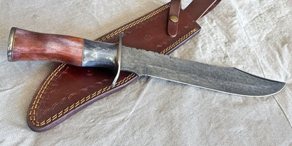 Heritage Forge 18 Inch Handmade Damascus Bowie Knife with Bone Handle for Hunting and Survival