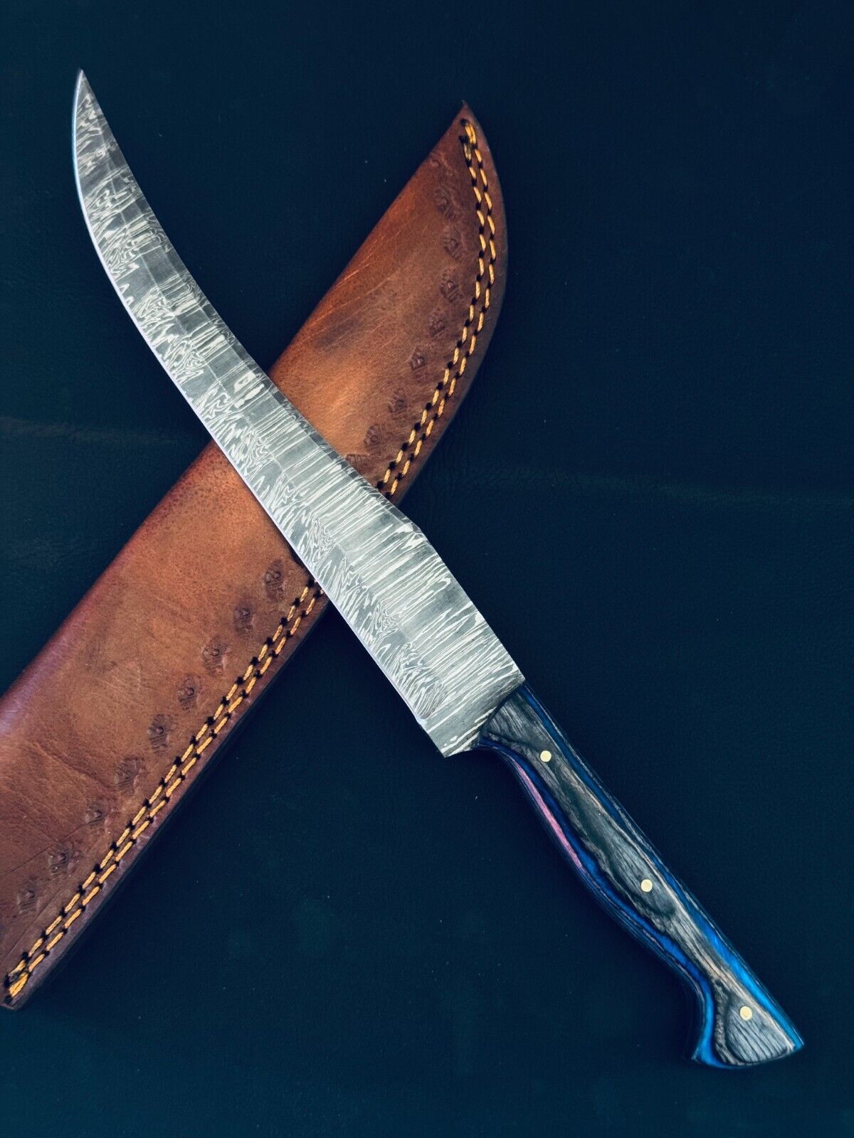 13" Handmade Damascus Fillet Knife Damascus Steel Fillet Knife for Kitchen W/Sheath