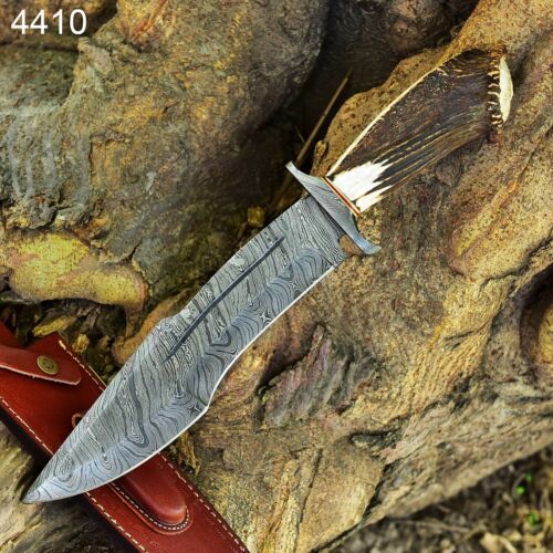 Handmade Damascus Steel Rambo Bowie Knife | Stag Crown & Cocobolo Wood