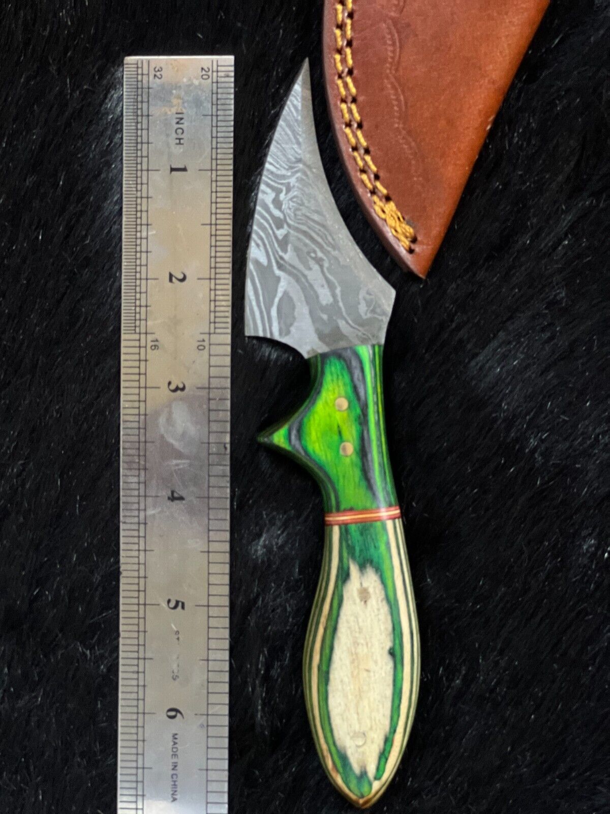 7" Custom Twist Damascus Steel Mini Bowie Knife – Camel Bone & Wood Handle