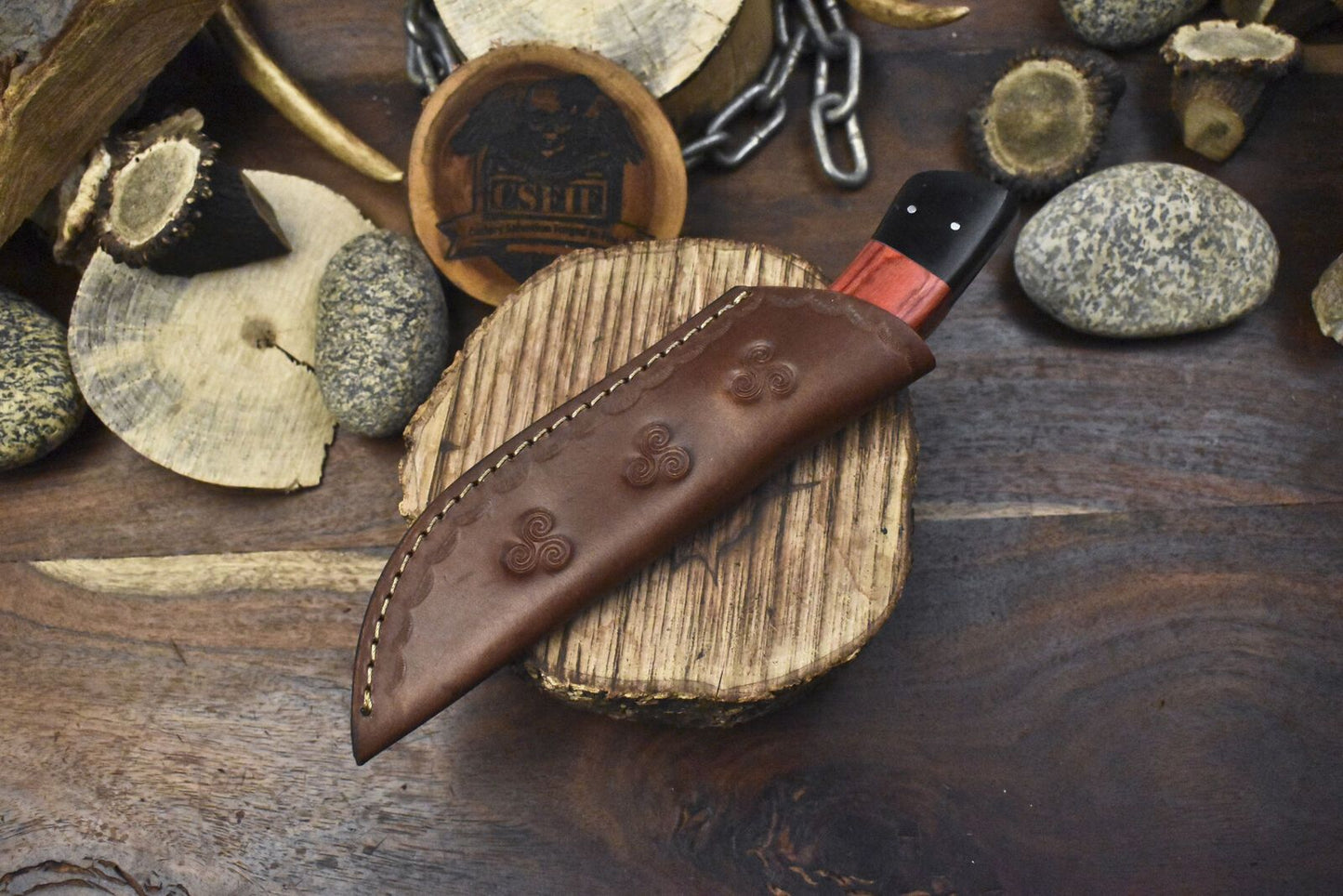 Twist Damascus Skinner Knife Hardwood Handle Micarta Bolster Hunting Blade
