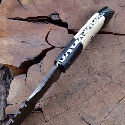 Custom Handmade Damascus Steel 10" Tracker Knife – Wooden Handle, Hand Forged Blade with Sheath