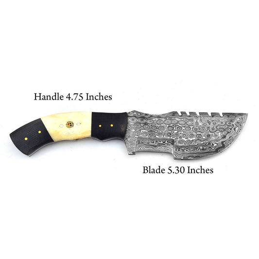 Custom Handmade Damascus Steel 10" Tracker Knife – Wooden Handle, Hand Forged Blade with Sheath