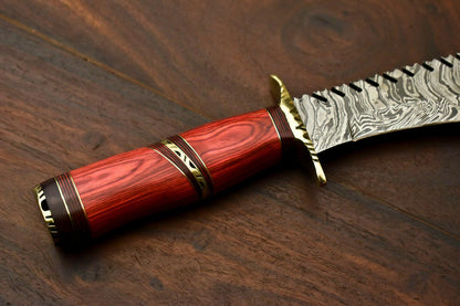14" Handmade Damascus Steel Bowie Knife | Hardwood Handle