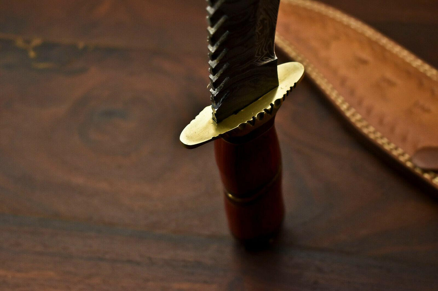 14" Handmade Damascus Steel Bowie Knife | Hardwood Handle