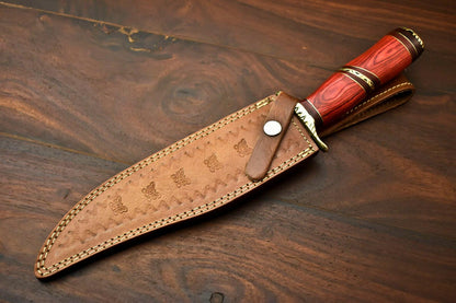 14" Handmade Damascus Steel Bowie Knife | Hardwood Handle