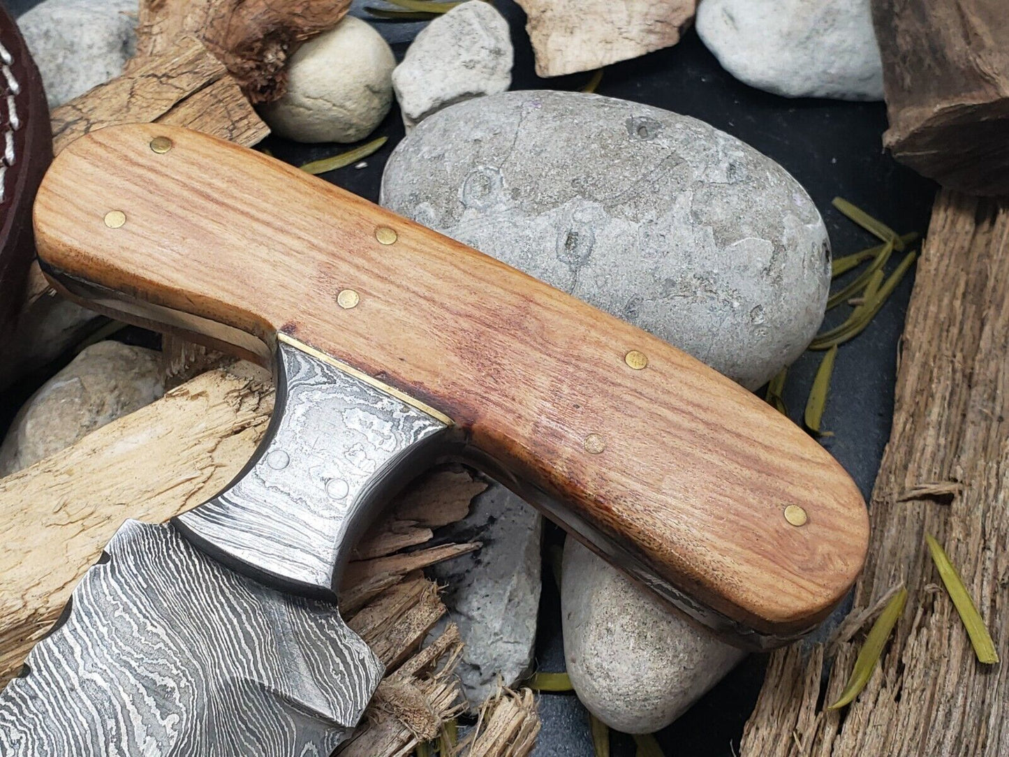 6" Hand Forged Damascus Steel EDC Bowie Hunting Knife | Olive Wood Handle