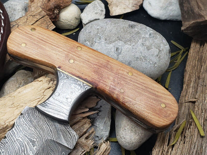 6" Hand Forged Damascus Steel EDC Bowie Hunting Knife | Olive Wood Handle