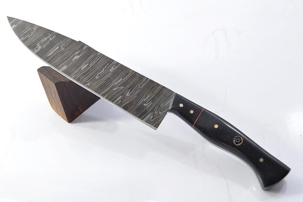 13" Custom Handmade Forged Damascus Steel Kitchen Chef Knife – Canvas Micarta Handle