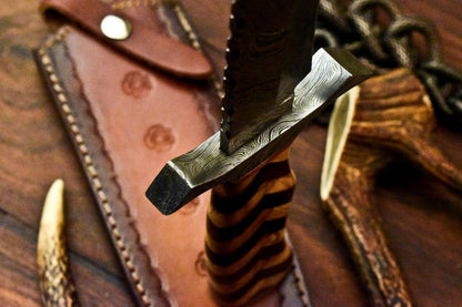 Rare Handmade Damascus Steel Bowie Knife – 16" Hunting Blade with Walnut Wood Handle