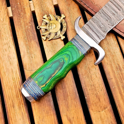12 Inch Handmade Damascus Steel Bowie Knife with Wood Handle and Steel Bolster