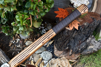 Hand-Forged High Carbon Steel Viking Axe with Etched Blade & Leather Wrapped Handle