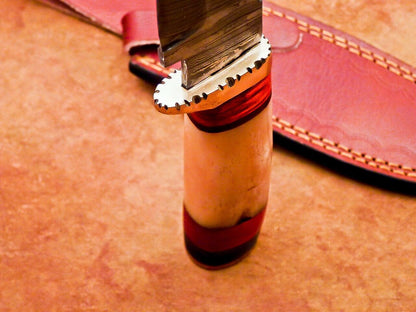 12" Damascus Steel Bowie Knife | Camel Bone & Hardwood Handle