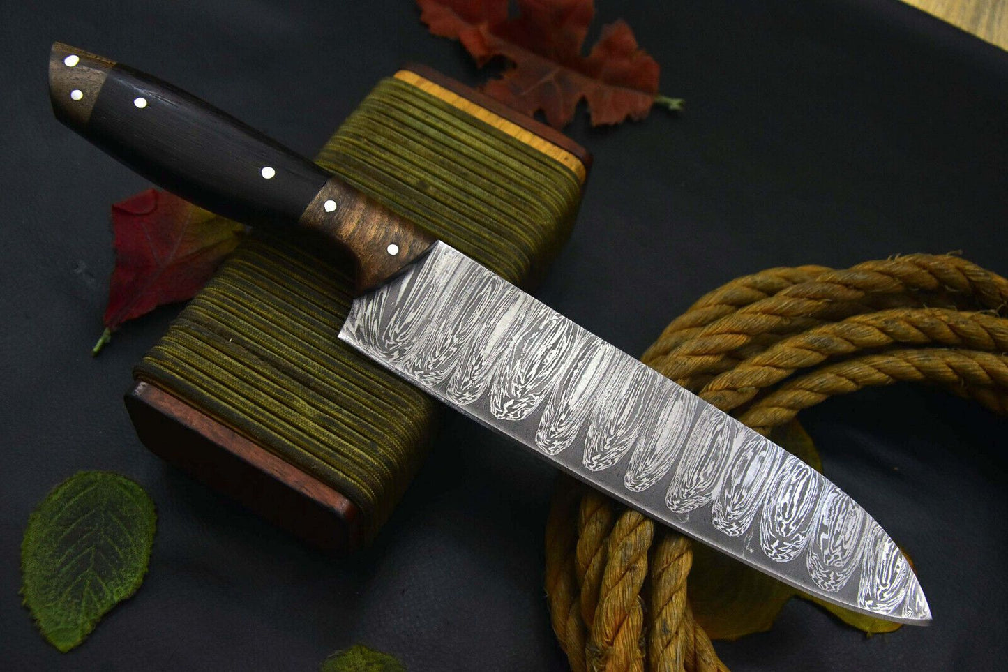 Custom Handmade 12.4" OAL Damascus Steel Chef Knife with Vengai Wood Handle