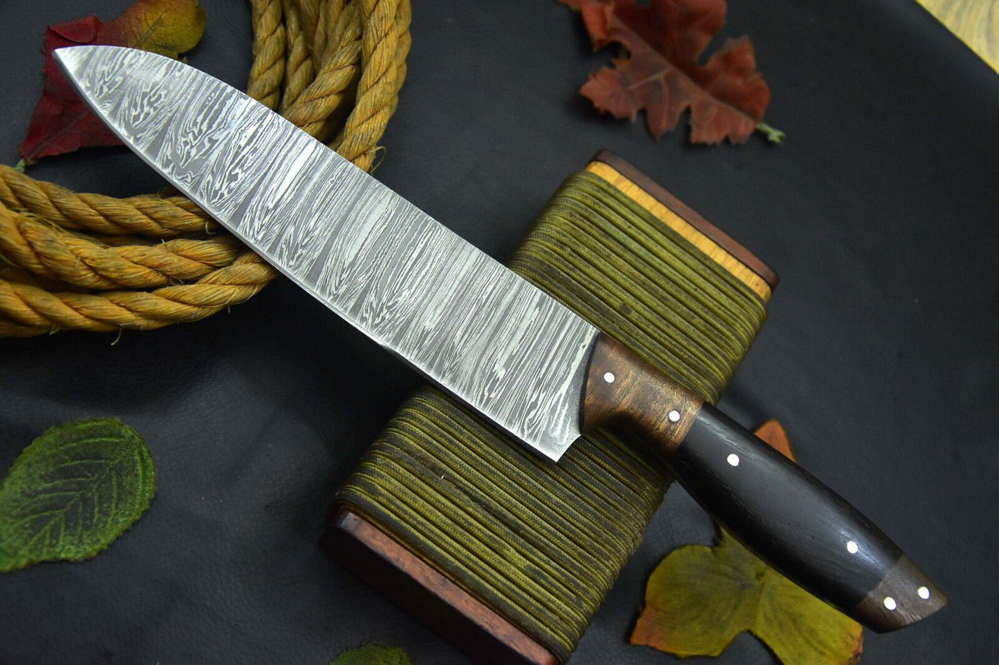 Custom Handmade 12.4" OAL Damascus Steel Chef Knife with Vengai Wood Handle