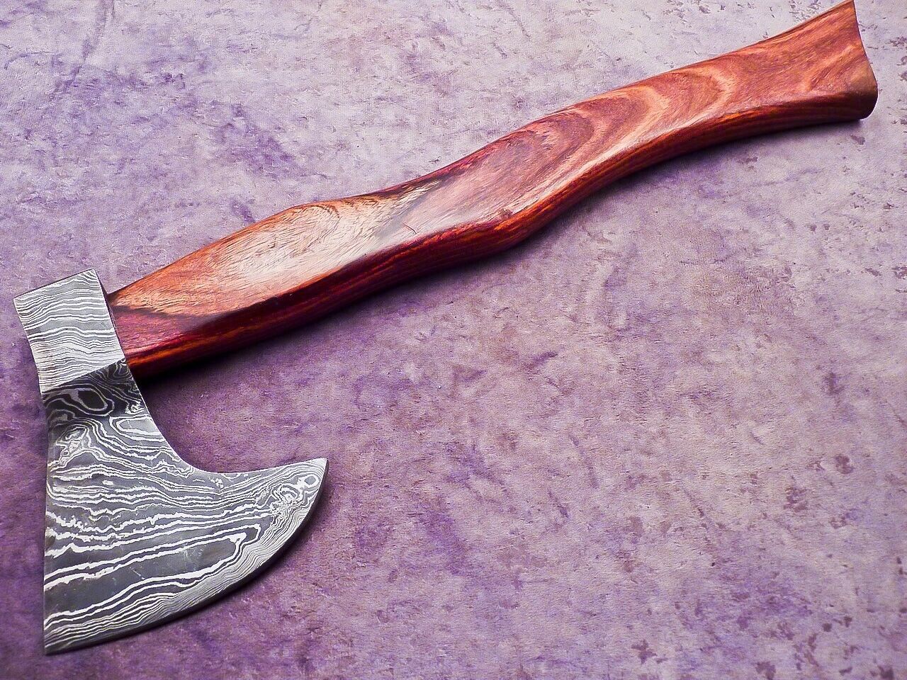 Handmade Damascus Steel Mini Axe with Natural Wood Handle and Leather Sheath