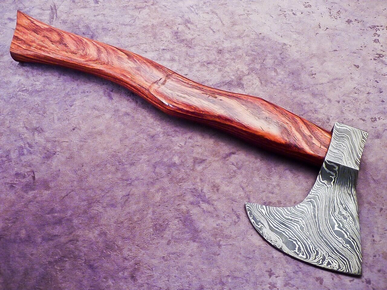Handmade Damascus Steel Mini Axe with Natural Wood Handle and Leather Sheath