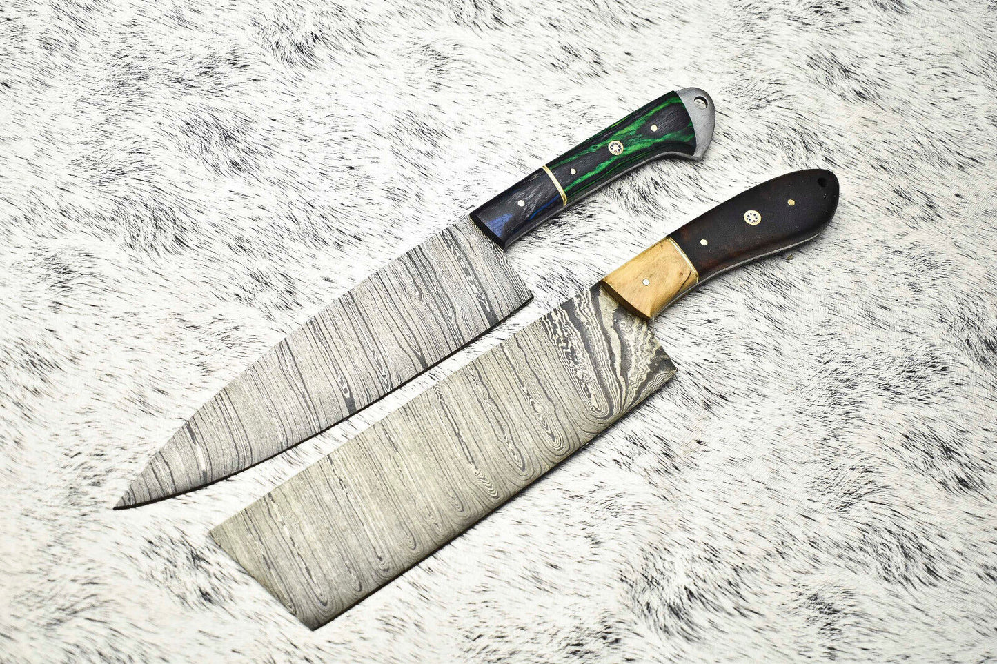 Lot of Handmade Damascus Steel Blade Chef Set Knives