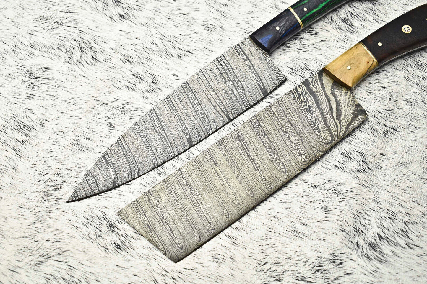 Lot of Handmade Damascus Steel Blade Chef Set Knives