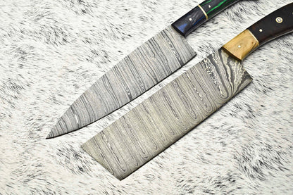 Lot of Handmade Damascus Steel Blade Chef Set Knives