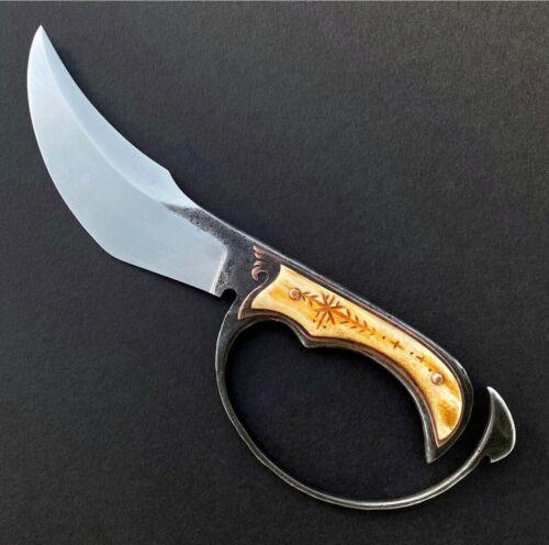 Carbon Steel Bowie – Viking D-Guard, Bone & Copper Handle, 14" Custom Hand-Forged Blade