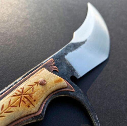 Carbon Steel Bowie – Viking D-Guard, Bone & Copper Handle, 14" Custom Hand-Forged Blade
