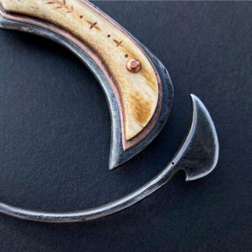 Carbon Steel Bowie – Viking D-Guard, Bone & Copper Handle, 14" Custom Hand-Forged Blade