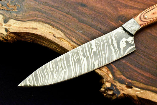 Damascus Steel Chef Knife | 12" Full Tang Kitchen Knife with Hardwood Handle