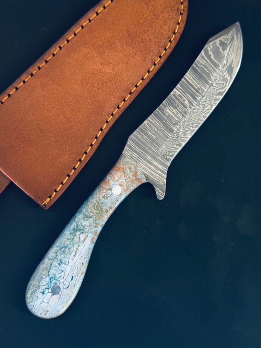 9" Damascus Steel Bull Cutter Knife Handmade Bull Cutter Knife with Resin Handle