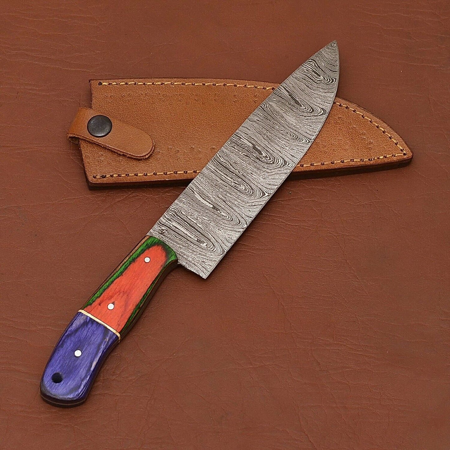 7" Chef Fillet Knife with Pakka Wood Handle & Leather Sheath