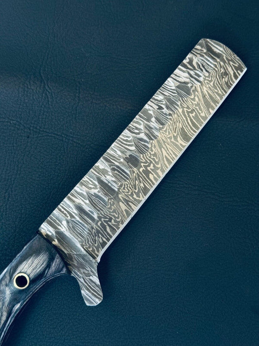 Cowboy Bull Cutter Knife Fire Storm Damascus Steel Bull Cutter Knife With Wood Handle