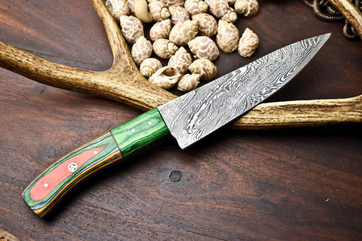 Hand Made Damascus Steel Blade Chef Kitchen Full Tang Knife | Hard Wood