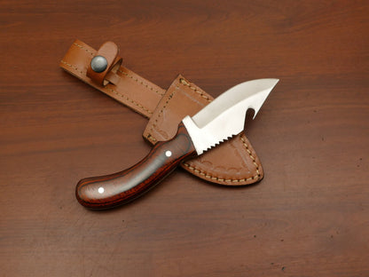 8" Handmade Skinner Knife | AUS-8 Steel Blade | Hardwood Handle | Hunting & Outdoor